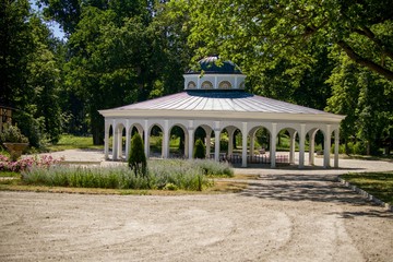 Pavilion of cold mineral water spring Luisa in the small west Bohemian spa town Frantiskovy Lazne...