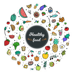 Heathy food. Set of hand drawn color icon. vector
