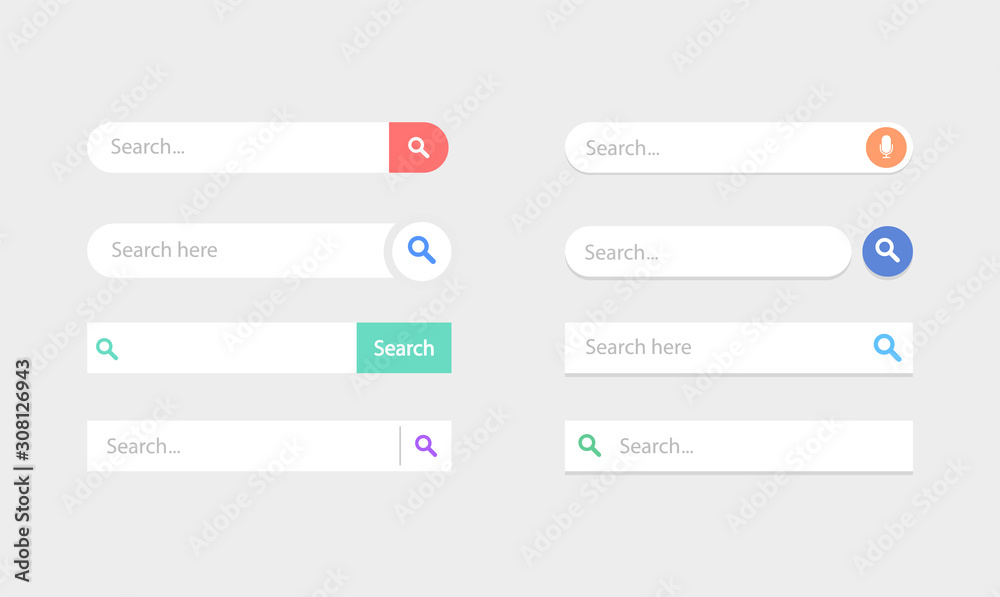 Poster set of search boxes ui template. search bar vector element. vector illustration.