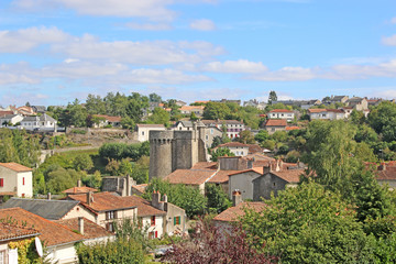 Fototapeta na wymiar Parthenay town from the Castle, France 