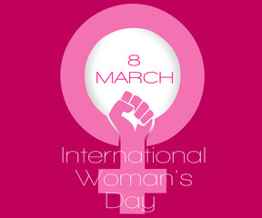 Symbol of feminism on a pink background with the inscription international women’s day