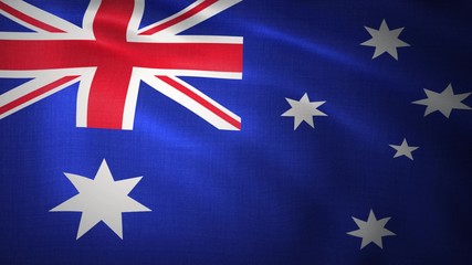 Australia flag is waving 3d illustration. Symbol of Australian national on fabric cloth 3d rendering
