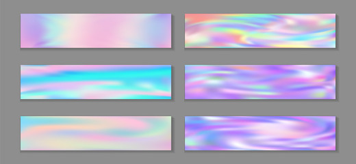 Hologram minimal banner horizontal fluid gradient princess backgrounds vector set. Pastel neon holo 