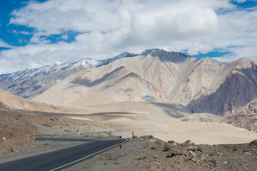 Ladakh, India - Aug 09 2019 - Beautiful scenic view from Between Pangong Tso and Leh in Ladakh, Jammu and Kashmir, India.