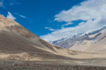 Ladakh, India - Aug 09 2019 - Beautiful scenic view from Between Pangong Tso and Leh in Ladakh, Jammu and Kashmir, India.