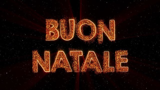 "Merry Christmas" text in Italian "Buon Natale" loop animation over dark animated background
