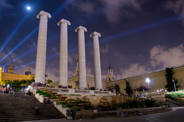 Barcelona. Public place on Montjuic mountain. People wait the musical fountain.