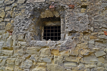 Window in the stone wall of old Belgrade fortress.