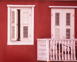 window with shutters Red and white