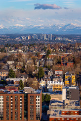 Suburbs and downtown of Bellevue in sunrise light, WA