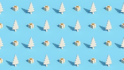 Minimal pattern background Christmas trees and gift box