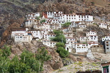 Fototapeta na wymiar Zanskar, India - Aug 15 2019 - Kursha Monastery (Karsha Gompa) in Zanskar, Ladakh, Jammu and Kashmir, India.