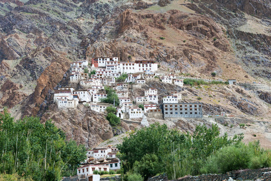Zanskar, India - Aug 15 2019 - Kursha Monastery (Karsha Gompa) in Zanskar, Ladakh, Jammu and Kashmir, India.