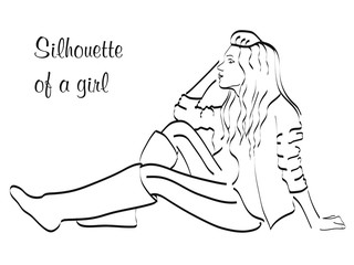 Silhouettes of girl on a white background. Line work. Black and white.