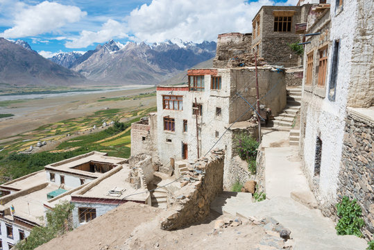 Zanskar, India - Aug 15 2019 - Kursha Monastery (Karsha Gompa) in Zanskar, Ladakh, Jammu and Kashmir, India.