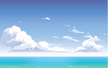 Obraz na płótnie Canvas Vector blue sky clouds. Anime clean style. Background design