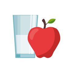 Milk glass and apple design, Liquid drink beverage breakfast fresh natural dairy and healthy theme Vector illustration