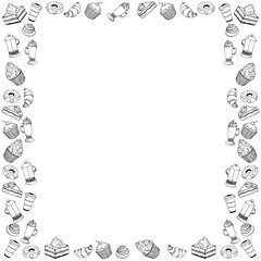Frame with vector bakery and coffee objects for cafe or restaurant menu