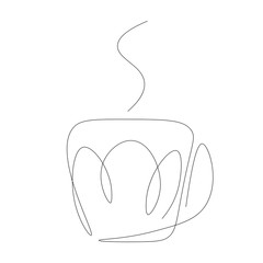 Cup of tea one line drawing, vector illustration