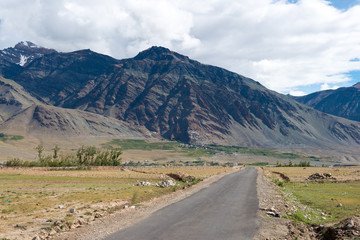 Zanskar, India - Aug 15 2019 - Beautiful scenic view from Between Padum and Karsha in Zanskar, Ladakh, Jammu and Kashmir, India.