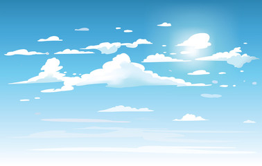 Vector blue sky clouds. Anime clean style. Background design