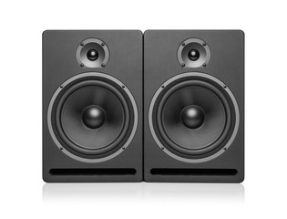 Black speaker isolated on a white background.