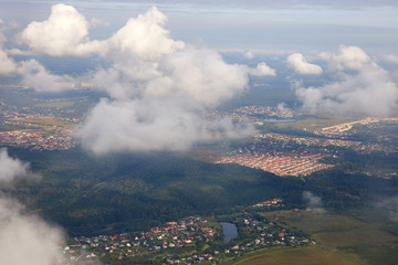 Aerial view of small suburban cottage villages
