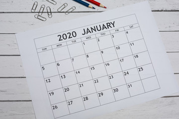 Calendar for January 2020. Plans for the new year.
