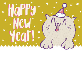 Cat in Santa hat and snowflakes.