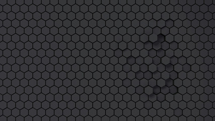 Abstract black hexagon texture background; dark grey wallpaper pattern, 3d illustration, 3d rendering