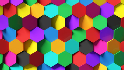 Abstract colorful hexagon background 3d rendering, 3d illustration