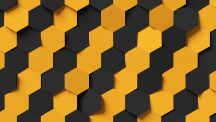 Abstract black and yellow hexagon background 3d rendering, 3d illustration