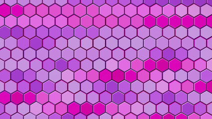 Pink and purple hexagon background; abstract honeycomb pattern composition 3d rendering, 3d illustration