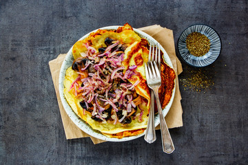 Crepes with mushrooms and onions