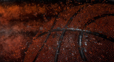 Closeup detail of basketball ball texture background 