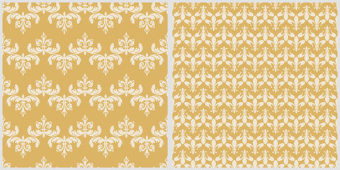 Set background images. Seamless patterns. Colors: gold, white. Seamless patterns in retro style. Vector illustration.