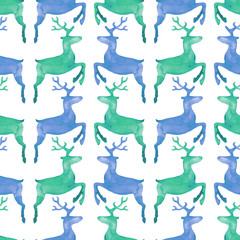 Watercolor illustration of painted icy ink Christmas holiday deer pattern set