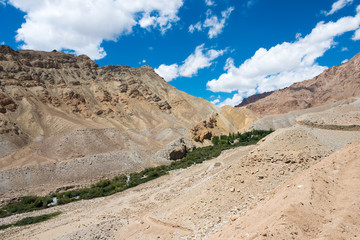 Ladakh, India - Aug 21 2019 - Beautiful scenic view from Between Likir and Yangtang in Sham Valley, Ladakh, Jammu and Kashmir, India.