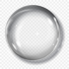 Big translucent gray sphere with glares and shadow on transparent background. Transparency only in vector format