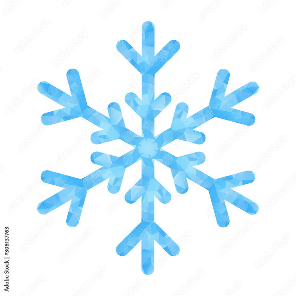 Poster Abstract design template with polygonal snowflake for decoration design. Vector decorative background. Winter symbol. Low poly banner with snowflake on white background for decorative design.
