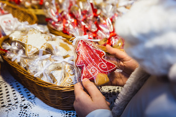 A cute little girl on christmas market in Budapest, Hungary