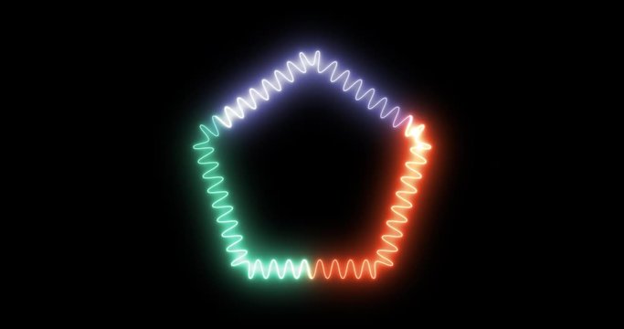 Three popular colors bright glowing neon abstract pentagon seamless background.