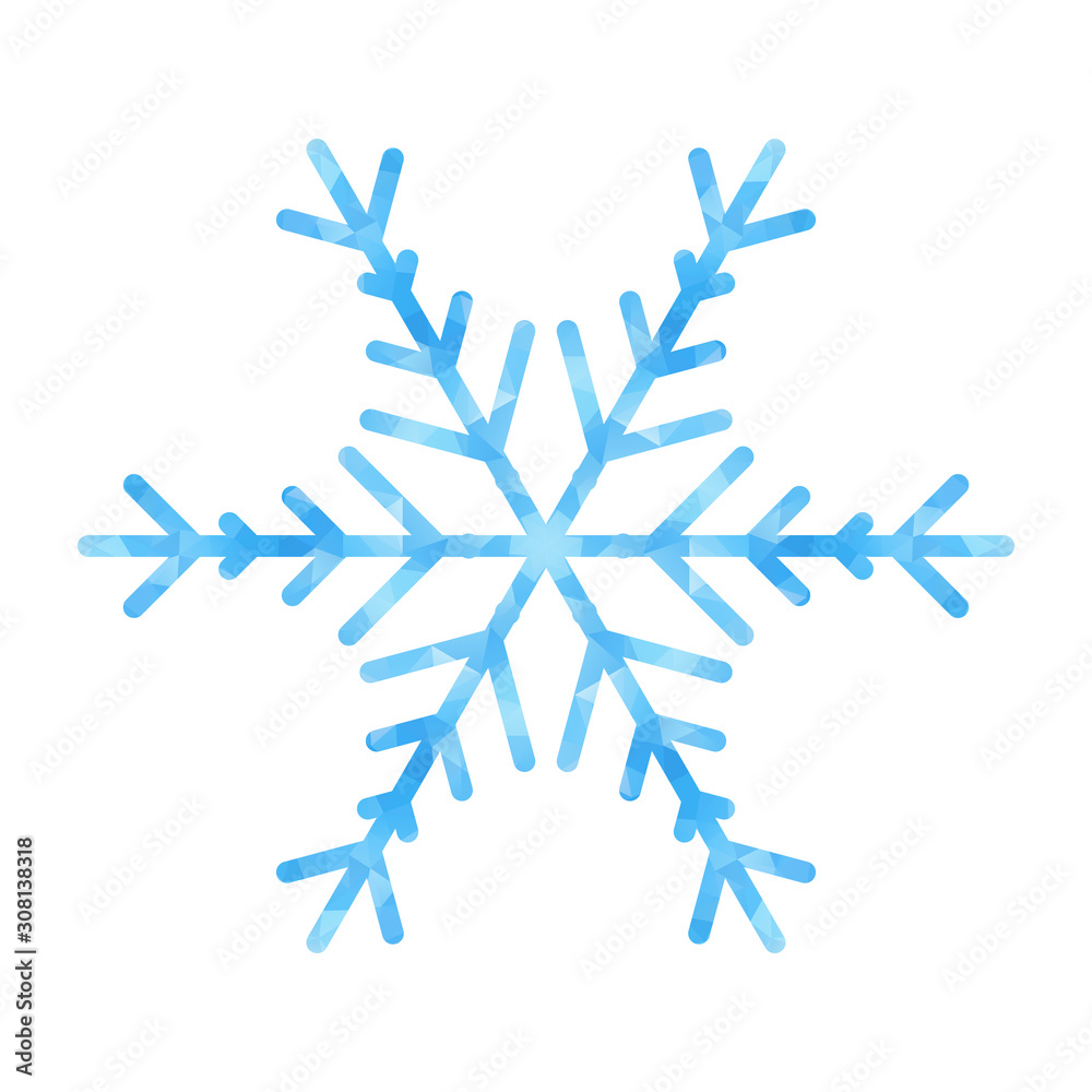 Poster Abstract design template with polygonal snowflake for decoration design. Vector decorative background. Winter symbol. Low poly banner with snowflake on white background for decorative design.