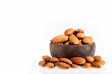 Prunus dulcis - Peeled almonds. Text space