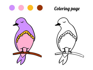 Illustration of cute bird. Coloring page or book for baby.