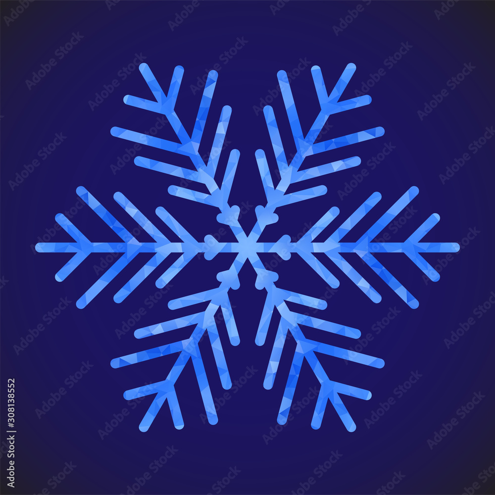 Poster Abstract design template with polygonal snowflake for decoration design. Vector decorative background. Winter symbol. Low poly banner with snowflake on blue background for decorative design.