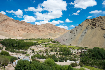 Ladakh, India - Aug 22 2019 - Hemis Shukpachan Village in Sham Valley, Ladakh, Jammu and Kashmir, India.