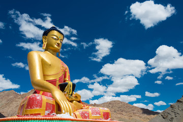 Ladakh, India - Aug 22 2019 - Buddha Statue at Hemis Shukpachan Village in Sham Valley, Ladakh, Jammu and Kashmir, India. © beibaoke