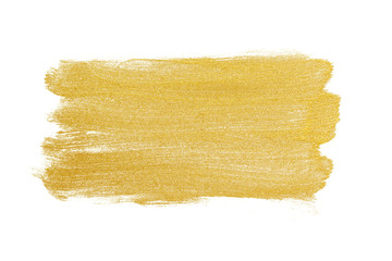 Golden paint brush strokes isolated on white. Gold metallic background