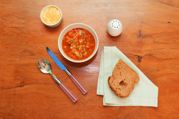  Table set with healthy and light food
